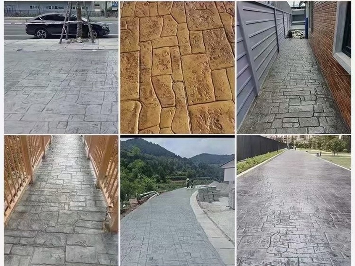 艺术压模地坪 - 合肥压花地坪施工案例：谋成地坪停车场，仿石纹理压模混凝土防滑耐磨