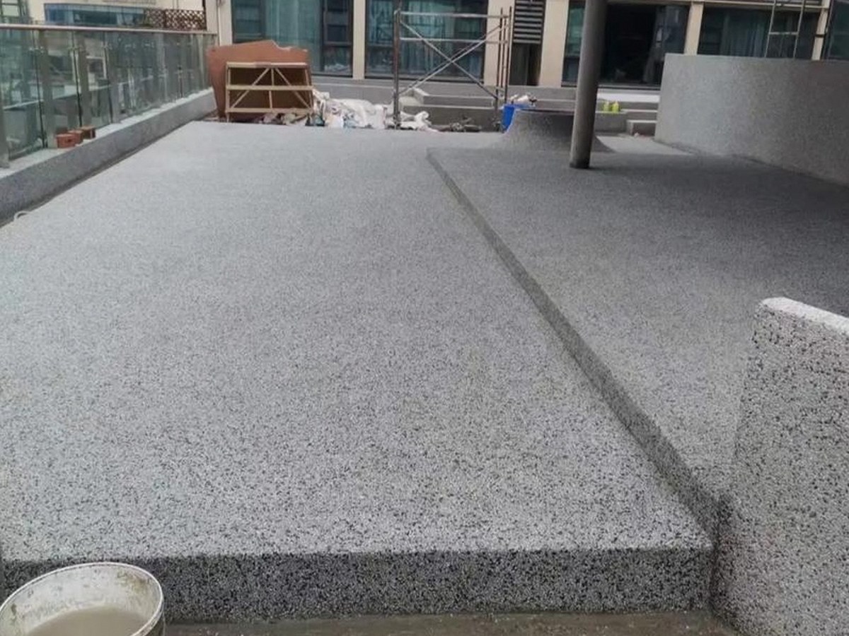 水洗石 - 郑州水洗石施工案例：谋成地坪墙面装饰，水洗石地面。河南专业水洗石厂家，设计施工一