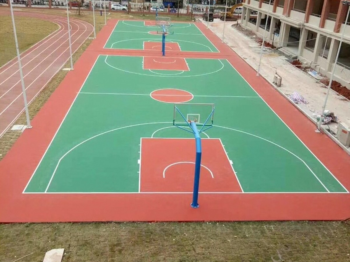 塑胶地坪 - 郑州塑胶地坪施工案例：谋成地坪篮球场，弹性好防滑耐磨。河南专业塑胶地坪厂家，设计